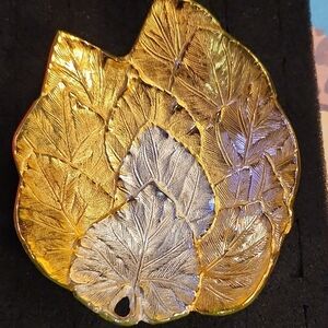 Gold and Silver Leaf-Shaped Decorative Plate
